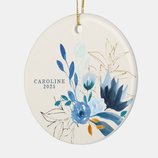 Modern Blue Waterverf Flowers Personalized 2022 Keramisch Ornament (Links)