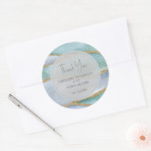 Modern Blue Waterverf Gold Glitter Wedding Favor Ronde Sticker (Envelop)