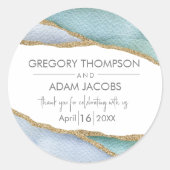 Modern Blue Waterverf Gold Glitter Wedding Favor Ronde Sticker (Voorkant)