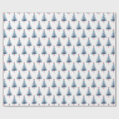 Modern Blue Waterverf kerstboompatroon Cadeaupapier (Vlak)