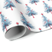 Modern Blue Waterverf kerstboompatroon Cadeaupapier (Rol Hoek)