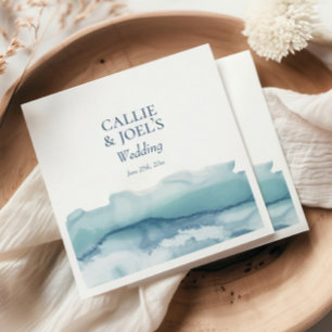 Modern Blue Waterverf Ocean Wedding Servet