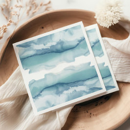 Modern Blue Waterverf Ocean Wedding Servet