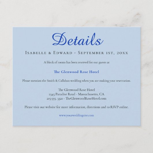 Modern Blue Waterverf Orchids Wedding Website Enc Informatiekaartje (Voorkant)