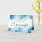 Modern Blue Waterverf peetouders voorstel Kaart (Gele Bloem)