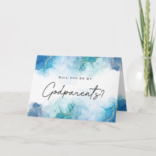 Modern Blue Waterverf peetouders voorstel Kaart (Voorkant)