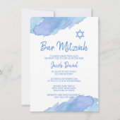 Modern Blue Waterverf Star van David BAR MITZVAH Kaart (Voorkant)