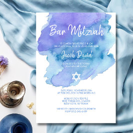 Modern Blue Waterverf Star van David BAR MITZVAH Kaart