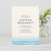 Modern Blue Waterverf Stripes doopuitnodiging Kaart (Staand voorkant)