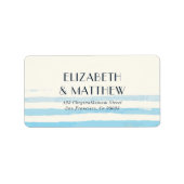 Modern Blue Waterverf Stripes Wedding Etiket (Voorkant)