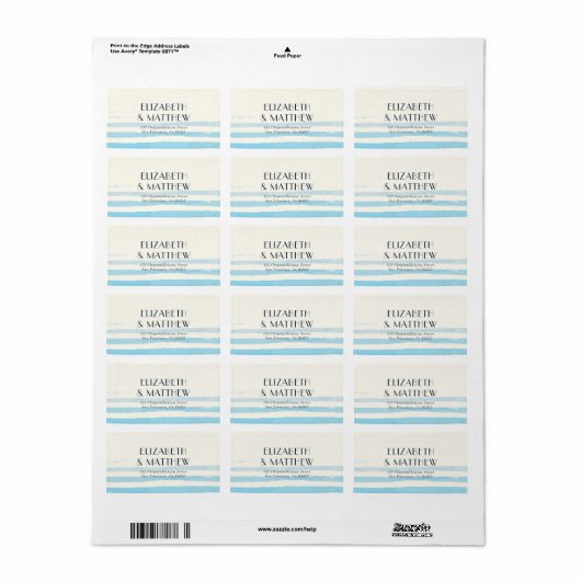 Modern Blue Waterverf Stripes Wedding Etiket (Full Sheet)