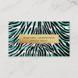 Modern Blue Waterverf Stripes Zebra Pattern Gold Visitekaartje