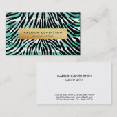 Modern Blue Waterverf Stripes Zebra Pattern Gold Visitekaartje (Voorkant / Achterkant)