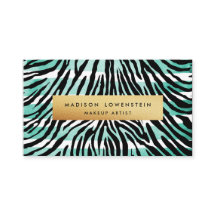 Modern Blue Waterverf Stripes Zebra Pattern Gold