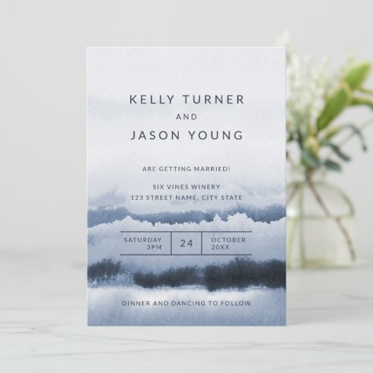 Modern Blue Waterverf Tie Dye Abstracte bruiloft Kaart (Staand voorkant)