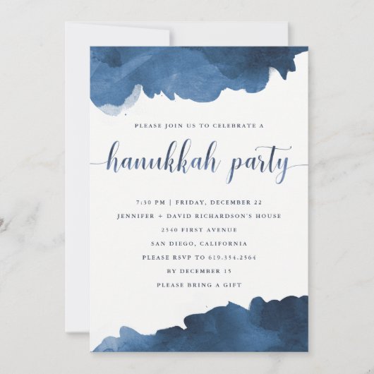 Modern Blue Waterverf | Uitnodiging van de partij  (Voorkant)