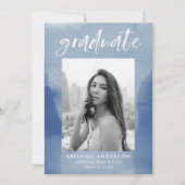 Modern Blue Waterverf Wash Photo Graduparty Kaart (Voorkant)