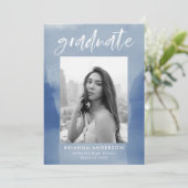 Modern Blue Waterverf Wash Photo Graduparty Kaart (Staand voorkant)