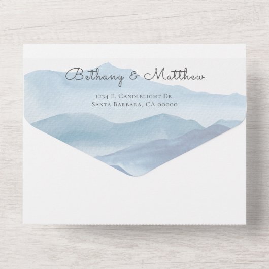 Modern Blue Waterverf Wedding All In One Uitnodiging (Achterkant)