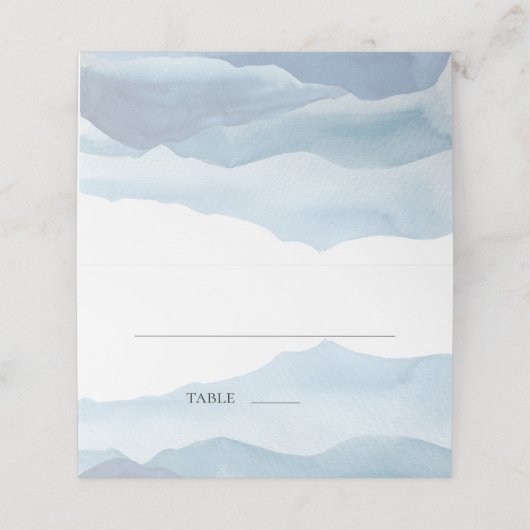 Modern Blue Waterverf Wedding Plaatskaartje (Buitenkant ongevouwen)