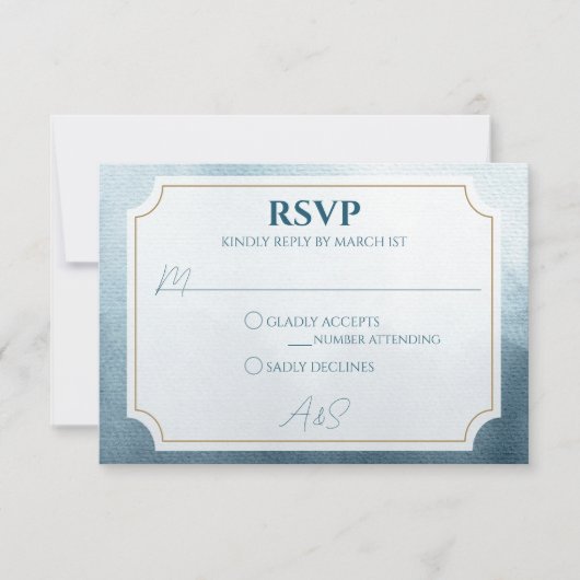 Modern Blue Waterverf Wedding RSVP Kaartje (Voorkant)
