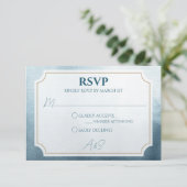 Modern Blue Waterverf Wedding RSVP Kaartje (Staand voorkant)