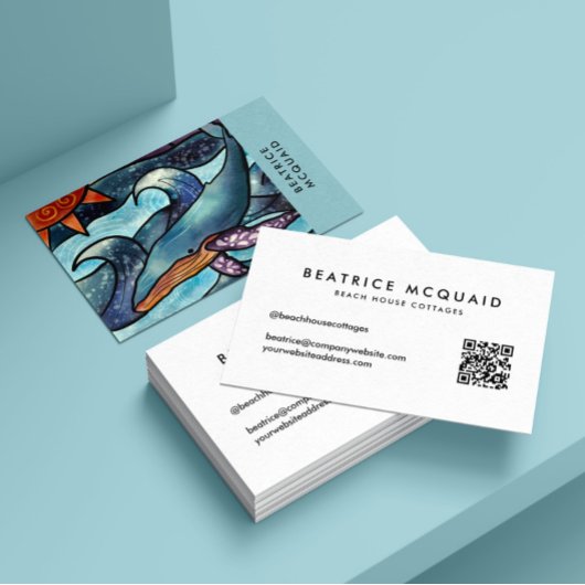 Modern Blue Waterverf Whale Visitekaartje
