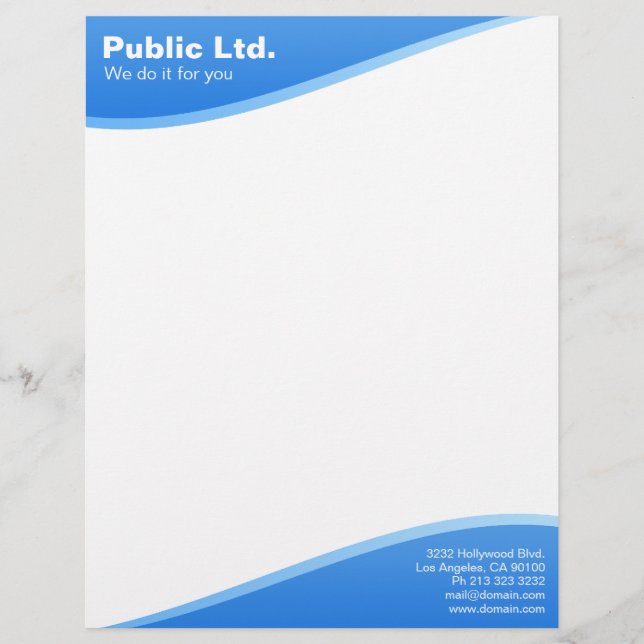 Modern Blue Wave Letterhead Briefhoofd Ontwerp (Voorkant)