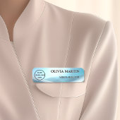 Modern Blue Wave Magnetic Name Badge Custom