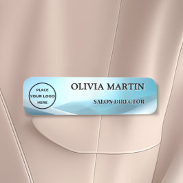Modern Blue Wave Magnetic Name Badge Custom