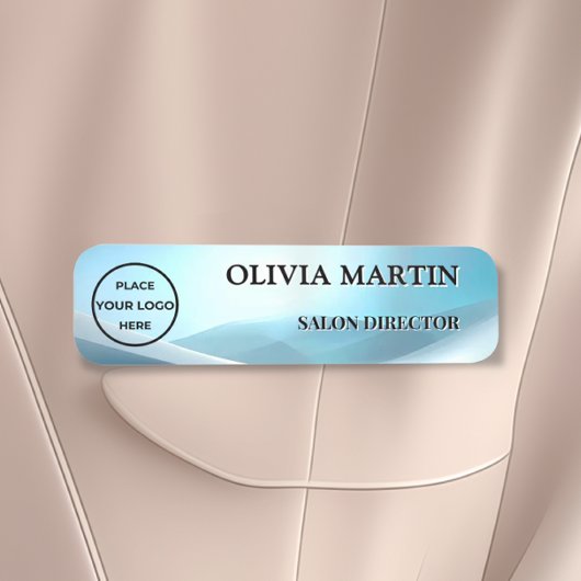 Modern Blue Wave Magnetic Name Badge Custom