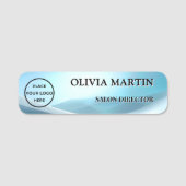 Modern Blue Wave Magnetic Name Badge Custom (Voorkant)