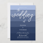 Modern Blue Wave Stripes Calligraphy Beach Wedding Kaart (Voorkant)