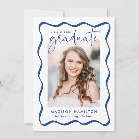 Modern Blue Wavy Lijst 2 Foto Afstuderen Aankondiging (Voorkant)