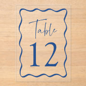 Modern Blue Wavy Lijst Acryl Tafelnummers (Voorkant)