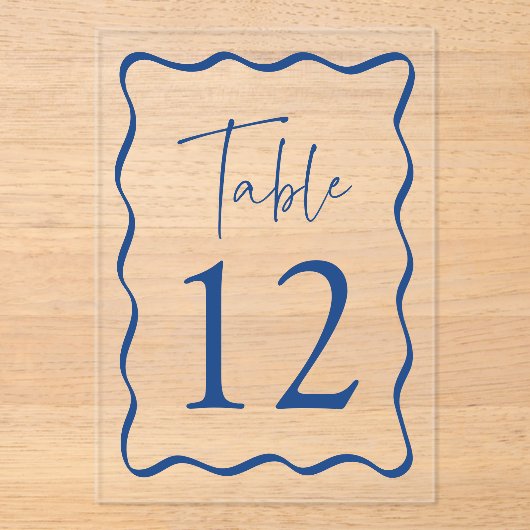 Modern Blue Wavy Lijst Acryl Tafelnummers (Voorkant)