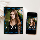 Modern Blue Wavy Lijst Afstudeerder 2 Foto Afstude Aankondiging