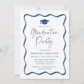 Modern Blue Wavy Lijst Afstudeerfeest Kaart (Voorkant)