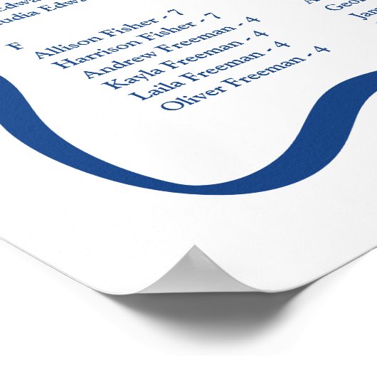 Modern Blue Wavy Lijst Alfabetische Zitting Grafie Poster (Hoek)