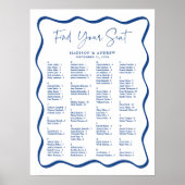 Modern Blue Wavy Lijst Alfabetische Zitting Grafie Poster (Voorkant)