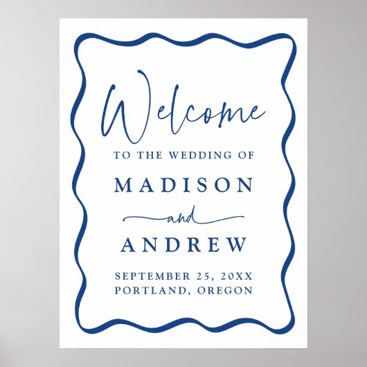 Modern Blue Wavy Lijst bruiloft welkom Poster (Voorkant)