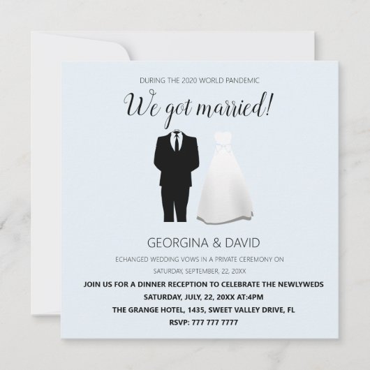 Modern Blue We zijn getrouwd! Bruiloft Aankondiging (Voorkant)