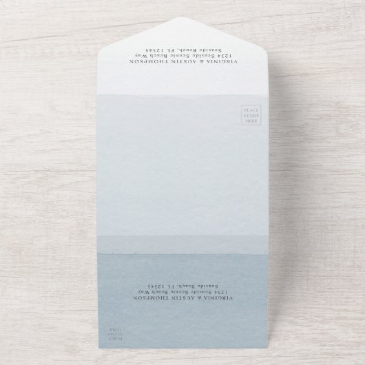 Modern Blue Wedding All In One Uitnodiging (Buitenkant)