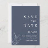 Modern Blue Wedding Botcanical Save the Date Kaart (Voorkant)