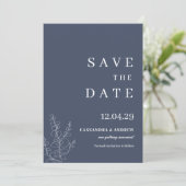 Modern Blue Wedding Botcanical Save the Date Kaart (Staand voorkant)