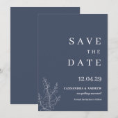 Modern Blue Wedding Botcanical Save the Date Kaart (Voorkant / Achterkant)