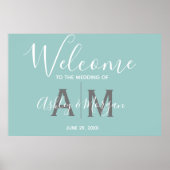 Modern Blue Wedding Couples Monogram Welkom Poster (Voorkant)
