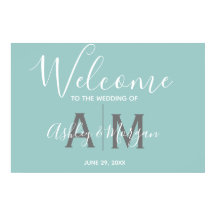 Modern Blue Wedding Couples Monogram Welkom
