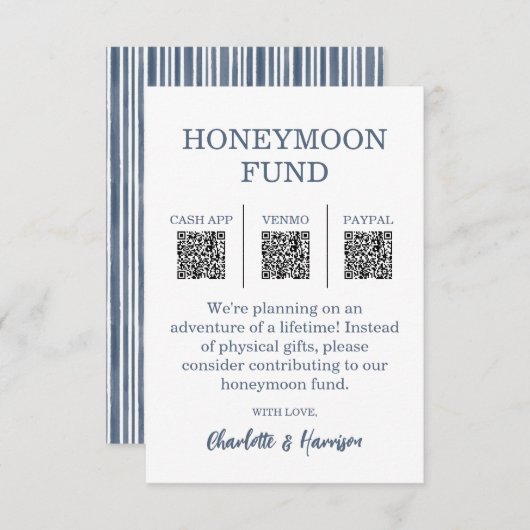 Modern Blue Wedding Honeymoon Fund Informatiekaartje (Voorkant / Achterkant)