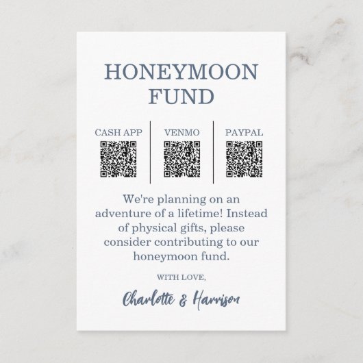 Modern Blue Wedding Honeymoon Fund Informatiekaartje (Voorkant)